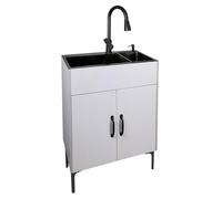 ZBJDX Lavello da Cucina Autosufficiente con Mobile e Rubinetto Estraibile, Set Lavello Utility in Acciaio Inox Doppia Vasca, Lavello Moderno Tutto-in-Uno per Lavanderia Garage