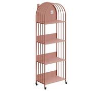 ZBJDX Piccola Libreria in Metallo, Libreria per La Casa con Struttura in Ferro, Semplice Scaffale Portaoggetti A più Livelli, Libreria Mobile per Camerette dei Bambini,Rosa,4 Tier