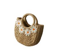 ZBJZUIMEI Borsa Paglia Sacchetti per Spiaggia di Intrecciata A Mano da Donna Donne Cesto Luna Fatti Bolsa Estate Viaggio Bohémien Borse Borse-Khaki 4daisy-20x7x19cm