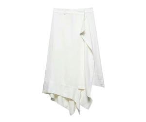 ZBJZUIMEI Gonna Lunga Midi di Medio Lunghezza Femminile con Design Unico in Tessuto Miscela Lino E Decorazione Asimmetrica per Un Look Elegante-Bianco-XS
