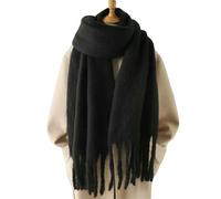 ZBJZUIMEI Sciarpa Sciarpe Invernali da Donna, Coperta Spessa, con Frange Lunghe, Stile Coppia per Lui E Lei-nero-240x38 Cm