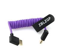 ZBLZGP Cavo HDMI 8K intrecciato a spirale ad angolo destro sinistro tipo A HDMI 2.1 per fotocamere Sony Canon R5 Nikon Blackmagic Pocket Cinema (viola intrecciato, curva a sinistra e destra, HDMI)