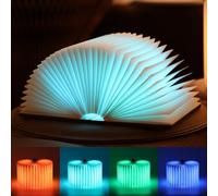 ZBOLE 5.7 Inch Wooden Book Lamp,12 Colors Folding Book Light, Battery Operated Lamp, LED Ambient Lighting, Magnetic Mood Lighting for Home&Library Decor (Maple)