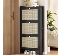 ZBORAVPIX Armadietto scarpiera sottile, Mobiletto portascarpe in rattan, organizer for corridoio, stile sottile, mobili in legno(B,Three doors~50CM)