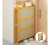 ZBORAVPIX Armadietto scarpiera sottile, Mobiletto portascarpe in rattan, organizer for corridoio, stile sottile, mobili in legno(C,Three doors~68CM)