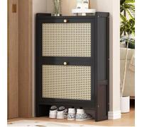 ZBORAVPIX Armadietto scarpiera sottile, Mobiletto portascarpe in rattan, organizer for corridoio, stile sottile, mobili in legno(B,Two doors~50CM)
