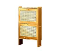 ZBORAVPIX Armadietto scarpiera sottile, Mobiletto portascarpe indipendente in legno con contenitore in rattan, design sottile(Primary Color,50cm)