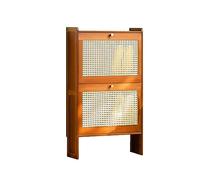 ZBORAVPIX Armadietto scarpiera sottile, Mobiletto portascarpe indipendente in legno con contenitore in rattan, design sottile(Primary Color,70cm)