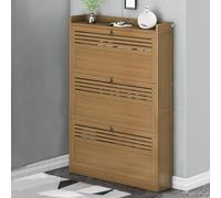 ZBORAVPIX Armadietto scarpiera sottile, Mobiletto portascarpe sottile a 3 ripiani con 3 ante a ribalta, organizer for scarpe in legno marrone scuro(Light Brown,70X17X105cm)