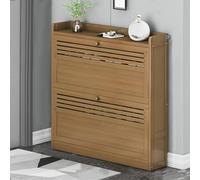 ZBORAVPIX Armadietto scarpiera sottile, Mobiletto portascarpe sottile a 3 ripiani con 3 ante a ribalta, organizer for scarpe in legno marrone scuro(Light Brown,70X17X72cm)