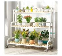 ZBORAVPIX Piantine da Interno Supporto for Piante a 3 Livelli in Metallo e Legno con Ruote, Nero e Bianco, 80-120x40x105 cm(White-a,100x40x105 cm)