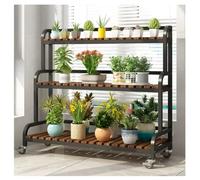 ZBORAVPIX Piantine da Interno Supporto for Piante a 3 Livelli in Metallo e Legno con Ruote, Nero e Bianco, 80-120x40x105 cm(Black-b,100x40x105 cm)