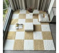 ZBORAVPIX Piastrelle di Pavimento a Schiuma, Confezione da 16 tappetini in Peluche a Incastro, 11,8x11,8x0,23/0,39 Pollici, Multicolore(Apricot+White,0.39 inch)