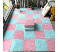 ZBORAVPIX Piastrelle di Pavimento a Schiuma, Confezione da 16 tappetini in Peluche a Incastro, 11,8x11,8x0,23/0,39 Pollici, Multicolore(Light Blue+Pink,0.23 inch)