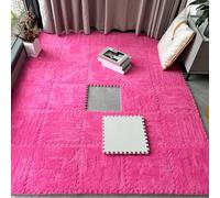 ZBORAVPIX Piastrelle di Pavimento a Schiuma, Confezione da 16 tappetini in Peluche a Incastro, 11,8x11,8x0,23/0,39 Pollici, Multicolore(Rose Red,0.23 inch)