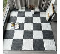 ZBORAVPIX Piastrelle di Pavimento a Schiuma, Tappetino in Schiuma ad Incastro a Forma di Puzzle di Peluche, Confezione da 60, Multicolore, Diverse Misure(Gray+White)