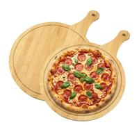 Zbozzba 2 piatti per pizza, tagliere per pizza rotondo da 30 cm con manico, piatto da portata con scanalature, tagliere in legno, per tagliare e servire salumi, pane, formaggio, pizza