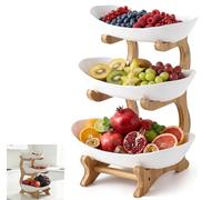 Zbozzba Alzata per frutta con 3 ripiani, con supporto in legno, per verdure, frutta, snack (PP)