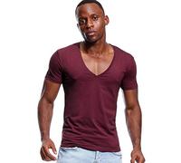 zbrandy Camicie con scollo a V profondo da uomo a taglio basso T-shirt a maniche corte magliette top con orlo rotondo, Rosso Borgogna - Collo profondo, L