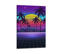 ZBYYFC Poster da parete su tela 60 * 90cm Senza Cornice Paesaggi Tramonto Synthwave Retrowave Radiante Tramonto Synthwave Tela Wall Art Soggiorno Poster Camera da letto Decor Pittura