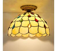 ZBZFGE 12" Ceiling Light Fixture,Stained Glass Semi Flush Mount Lamp,Victorian Style Metal Base for Bedroom Kitchen Dining Living Room Hallway,6,7