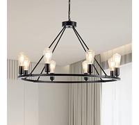 ZBZFGE 8 Round Chandelier Cones, Bandeau Lampi per Decorazione di Stanze, Sistemi Chain Fixabili a Cambiamento per Alti Luminari, abat-Jour Nero 31.5 in