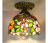ZBZFGE Ceiling Light Fixture, Stained Glass Semi Flush Mount Lamp,Victorian Style Metal Base for Bedroom Kitchen Dining Living Room Hallway,9,18