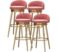ZBZFGE girevoli Set di sedie Bar Imbottite Velluto per la Colazione con Schienale Basso e Gamba in Metallo Dorato, sgabelli da bancone della Cucina (Rosa, 75 cm)