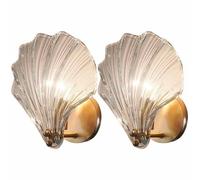 ZBZFGE Glass Shell Shape Bedroom Iron Anti-Rust Lamp Gold Bathroom Dressing Table Wall for Living Room (Amber 1Pack)