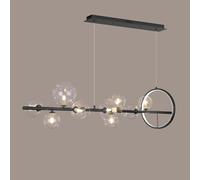 ZBZFGE lampadario 7 luci Nere lineare Moderna con Anello di Illuminazione LED bancone soffitto a Sospensione in Vetro Luce sopra Il Soggiorno Lampada per Camera da Letto (6000k, Oro-7 L