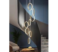 ZBZFGE Lampadelier moderno led Villa Scala grande ciondolo sospensione Golden Dimmabile Affermale Assiccato con telecomando Adatto per Foyer Hotel soggiorno Aluminio Alluminazione a 15 anelli (colore: