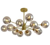 ZBZFGE Luce soffitto del lampadario Bolle Vetro Oro riflettore LED Sfera Ambra Nera di metà secolo Lampada a Sospensione Moderna Soggiorno per la Sala da Pranzo kitche (12 luci-Morto Grigio)