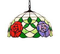ZBZFGE Pollici Multicolore macchiata di vetrata Solco Lampada Sospensione American Pastoral 1 Fuggi del lampadario a Montaggio Leggero per la Camera Sala da Letto