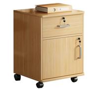 ZBZFGE Schedario con rotelle in Legno con Serratura a 4 cassetti Verticali per Documenti legali/Lettera A4 Soluzione di archiviazione Mobile per casa e Ufficio - Finitura Naturale