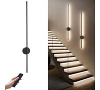 ZBZFGE Sconce da Parete con sensore di Movimento, Applique Moderna Wireless Ricaricabile con Telecomando, dimmerabile, 3000K/4000K/6000K, Timer per Soggiorno, corridoio, Nero, 100 cm