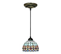 ZBZFGE Style Pendant Hanging Lamp, 8 inch Blue Stained Glass Dining Room, Height Adjustable Ceiling for Farmhouse Kitchen Island Decor,3 Rectangle,3 Light Round