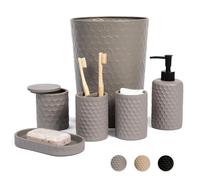 zccz 6 Piece Bathroom Accessories Set, Toothbrush Holder, Toothbrush Cup, Soap Dispenser,Bathroom Vanity Tray, Qtip Holder, Trash Can - Cement