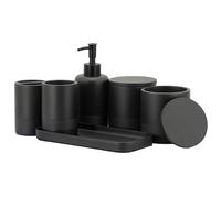 ZCCZ Set accessori da bagno nero 6 pezzi organizer con portaspazzolino dispenser sapone lozione vassoio toeletta 2 supporti Qtip decorazione moderna elegante per arredamento toilette