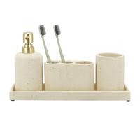 ZCCZ Set di 4 accessori da bagno beige con dispenser di sapone, porta spazzolino da denti, bicchiere da bagno e vassoio da toeletta, organizer decorativo per bancone
