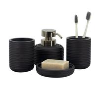 ZCCZ Set di 4 accessori da bagno nero con dispenser di sapone, porta spazzolino da denti, bicchiere da bagno e portasapone, organizer decorativo per bancone