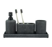 ZCCZ Set di 4 accessori da bagno nero con dispenser di sapone, porta spazzolino da denti, bicchiere da bagno e vassoio da toeletta, organizer decorativo per bancone