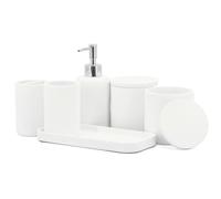 ZCCZ - Set di 6 accessori da bagno bianchi - Portaspazzolino, dispenser di sapone per lozione, 2 dispenser porta Qtip, vassoio da toeletta, bicchiere da bagno - Organizer decorativo da banco