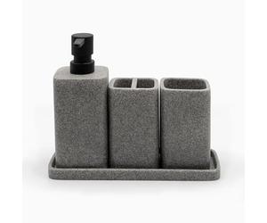 ZCCZ Set di accessori per il bagno grigio - Composto da dispenser sapone, portaspazzolino, vassoio organizzatore - Elegante soluzione completa per arredare e organizzare lo spazio del bagno