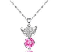 ZCCZJS 925 Collana di Volpe in Argento Sterling per Donne Uomini, Ciondolo di Pittura di Volpe in Cristallo, Collana a Catena a Sfera, Collana Iniziale di Gold Fox Girl, Gioielli Volpe per