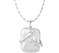 ZCCZJS Accessori 925 Collana Abbraccio in Argento Sterling per Donne e Uomini, Collana di Cani abbracciata, Abbraccio a Mamma e Bambino, Ciondolo di Ali d'Angelo, abbracci a Due Mani e Baci,