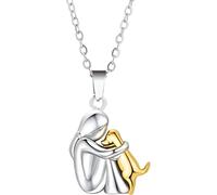 ZCCZJS Accessori 925 Collana Abbraccio in Argento Sterling per Donne e Uomini, Collana di Cani abbracciata, Abbraccio a Mamma e Bambino, Ciondolo di Ali d'Angelo, abbracci a Due Mani e Baci,