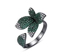 ZCCZJS Anelli aperti per donne, anello regolabile Fiori della moda europea Ringi di gioielli romantici di cristallo verde per le donne coppia di fidanzamento anello eternità anello di Natale