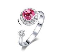 ZCCZJS Anelli aperti per donne, anello regolabile rotabile rotondo zircone rosa zircone regalo di gioielli romantici per femmine per donne coppia fidanzamento nuziale anello eternità anello di Natale