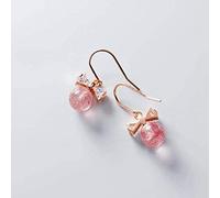 ZCCZJS boucles d'oreilles Dames, S925 Boucles D'Oreilles en Argent Femme Coréenne Douce Style Littéraire Diamant Bowknot Boucles D'Oreilles en Cristal de Fraiseor Rose
