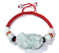 ZCCZJS Bracciale Perle, Gemma Semi-prezioso Naturale Smeraldo pi Yao Bracciale Fortunato Bracciale a Corda Regolabile Verde Rosso per buona Fortuna coraggiosa ricchezza fortunata per Donne Uomini,